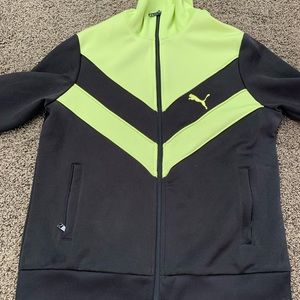 Women fitted Puma SHINY Black And Yellow Track Jacket  Sz L EUC !!